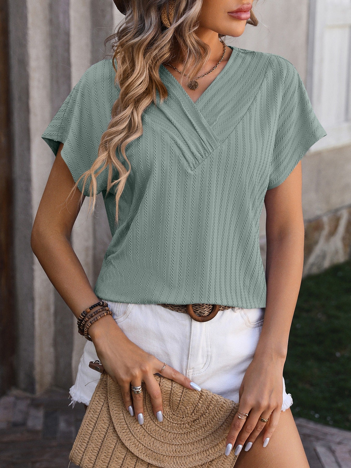 Casual V Neck Short Sleeve Loose T-Shirts