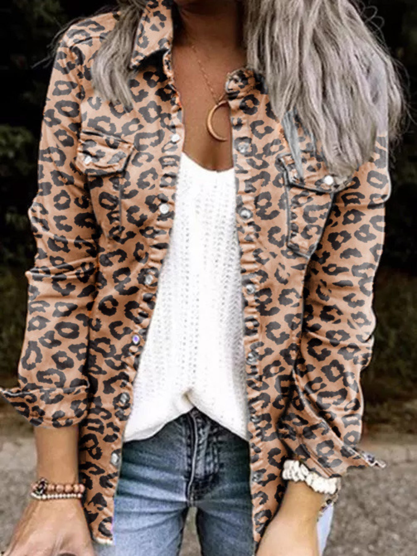 Stylish Denim Safari Top, Button Up Ruched Trim Long Sleeve Collared Shirt, Casual Light Jacket Tops