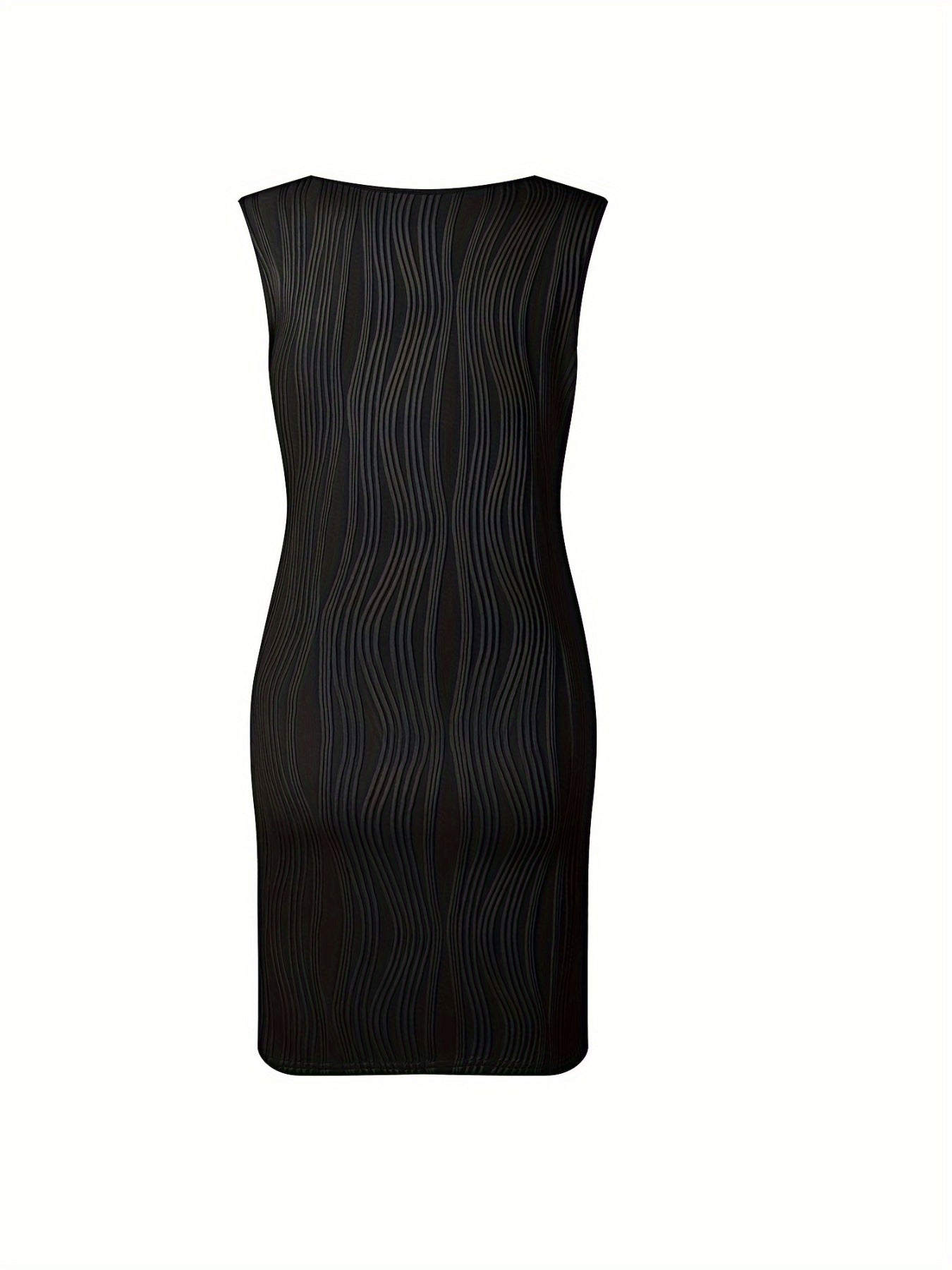 Wavy Stripe Solid Dress, Casual V Neck Sleeveless Mini Dress