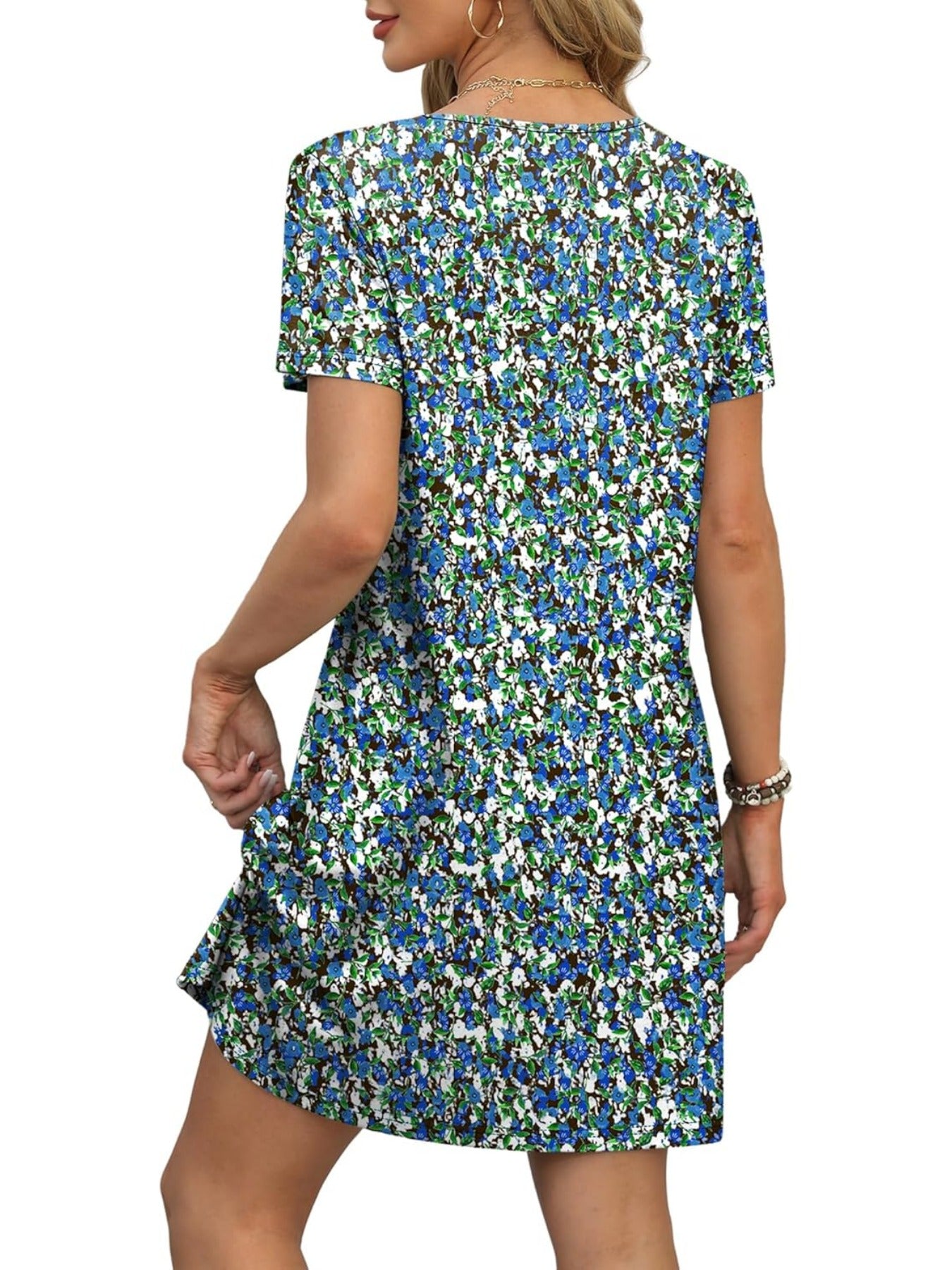 Loose V Neck Short Sleeve Casual T Shirt Dress