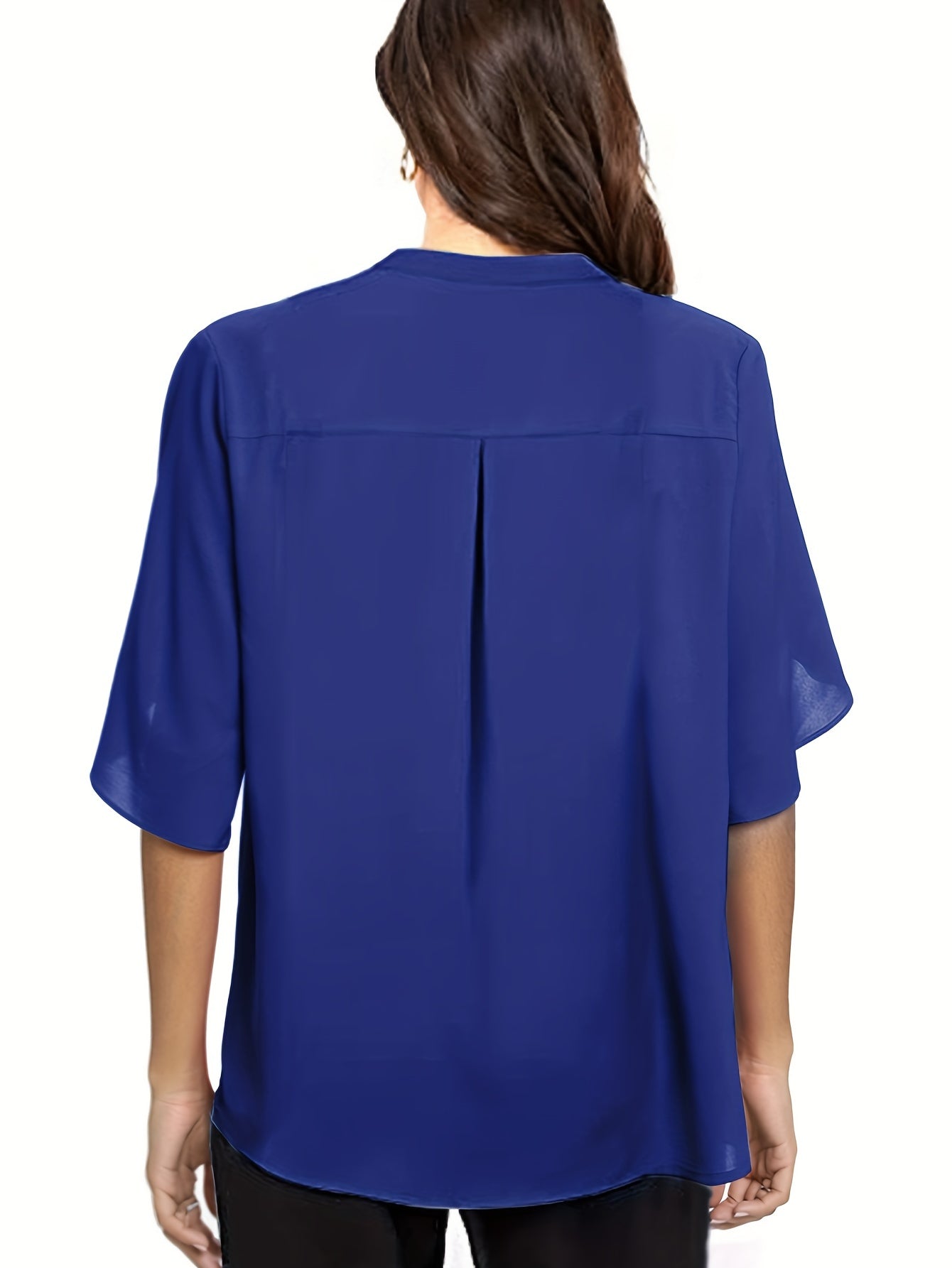 Elegant Top, Women's Plain Button Decor Half Sleeve V Neck Slight Stretch T-shirt