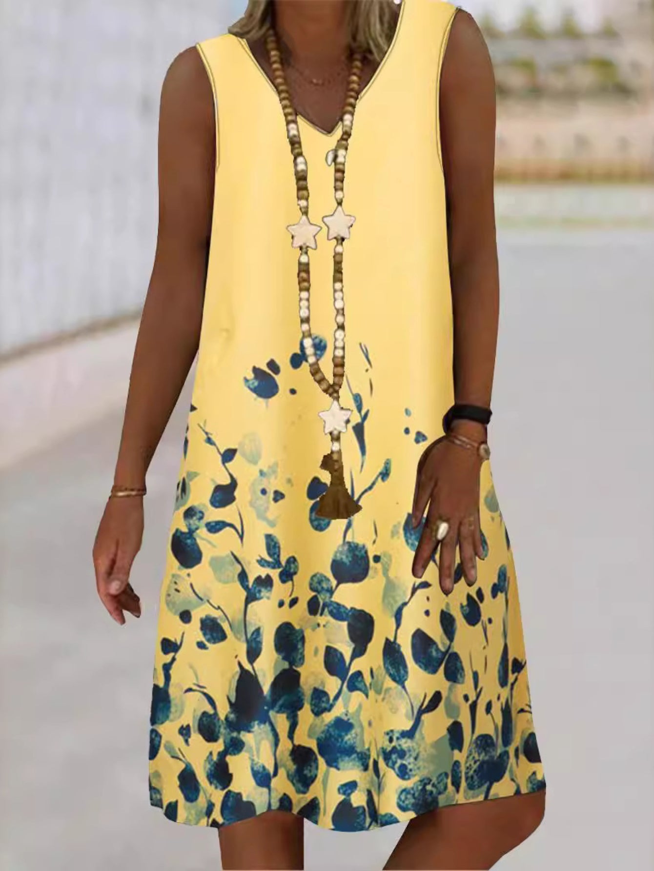 Floral Print V-neck Tank Dress, Vacation Sleeveless Dress