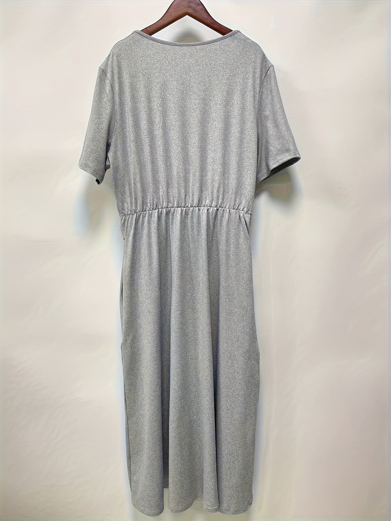 Solid V Neck Dress, Casual Criss Cross Short Sleeve Dress