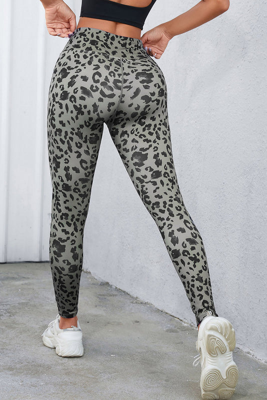 Gray Classic Leopard Print Active Leggings