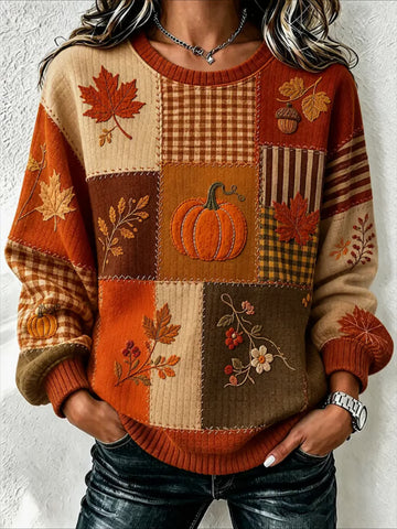 Pumpkin Pattern Casual Crew Neck Regular Fit Sweatshirt