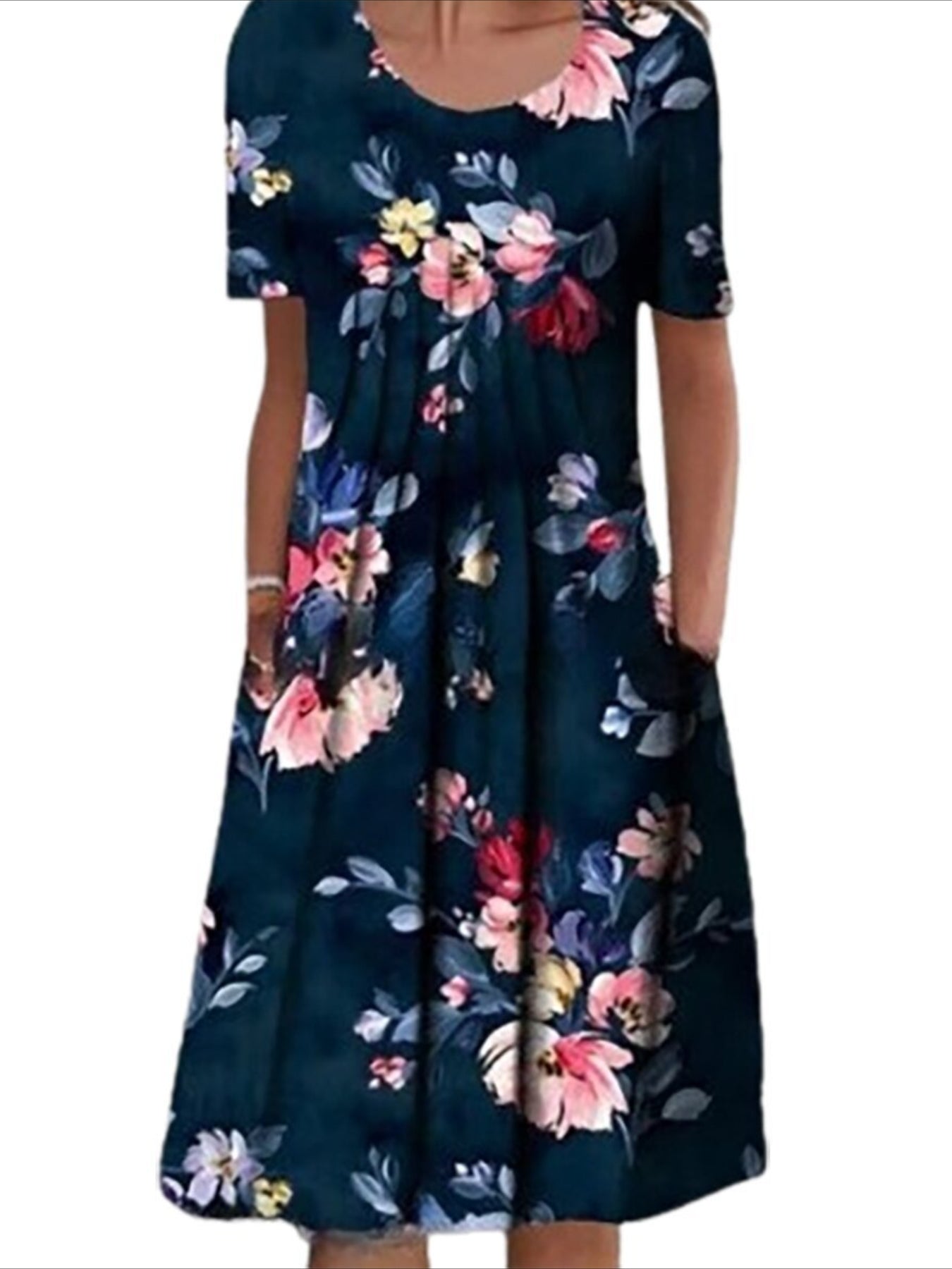 Casual Vacation Commute Floral Print Round Neck Short Sleeve Dress