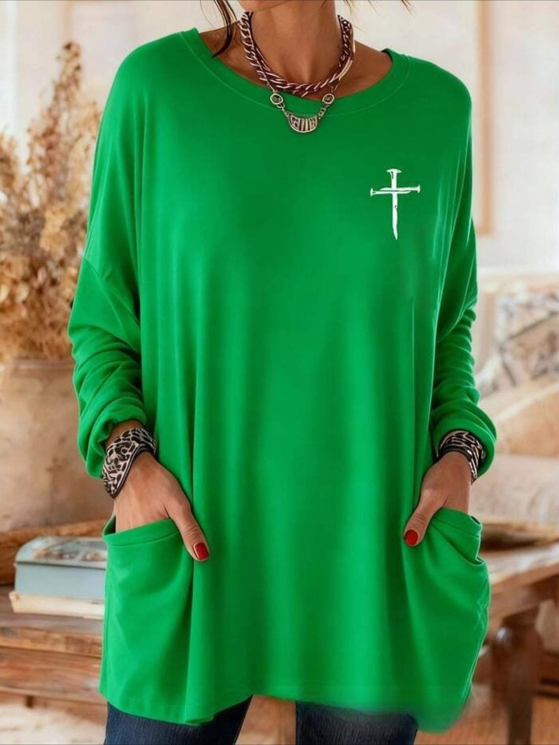 Floral Long Sleeve Crew Neck Printing Vintage Spring/Fall Top