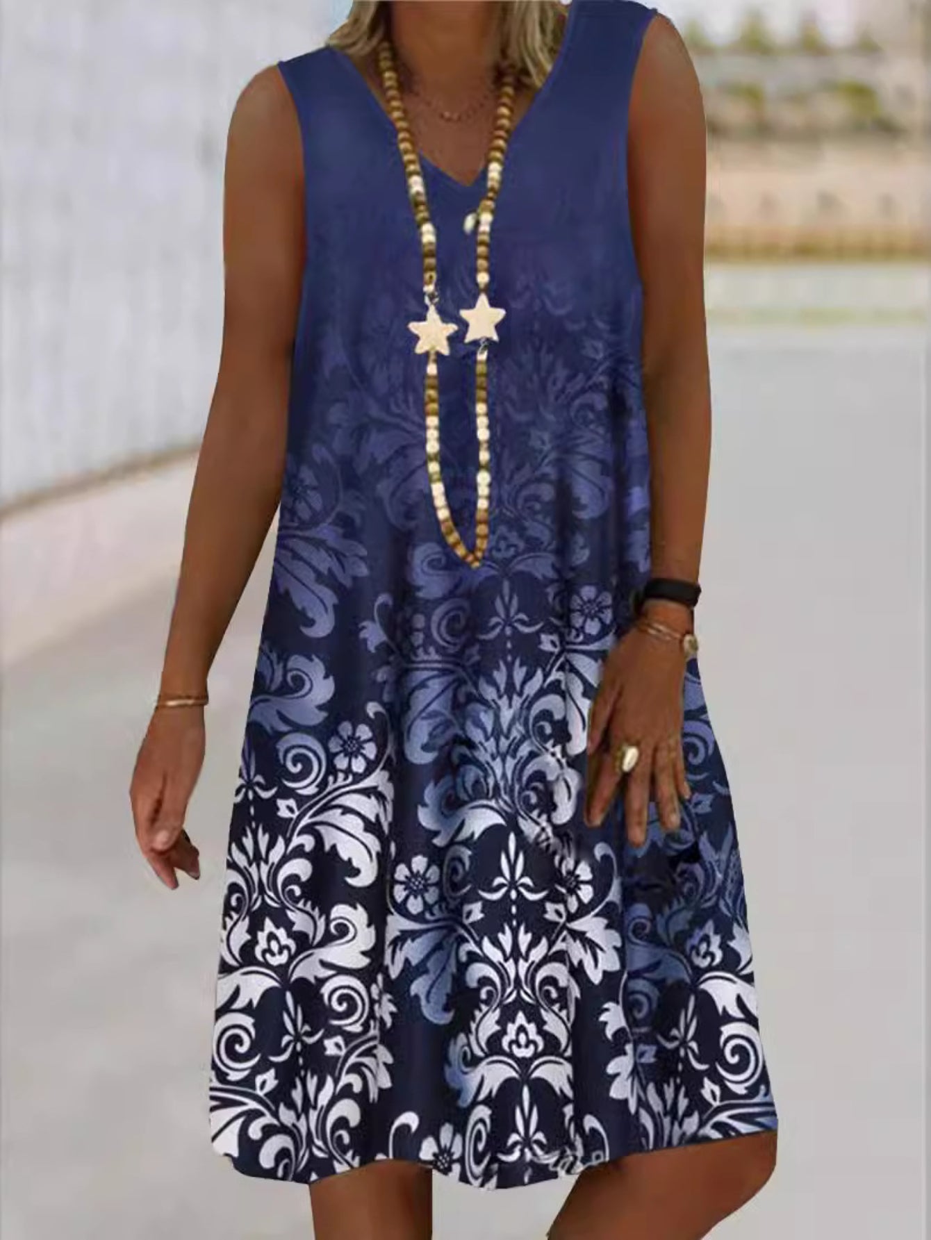 Floral Print V-neck Tank Dress, Vacation Sleeveless Dress