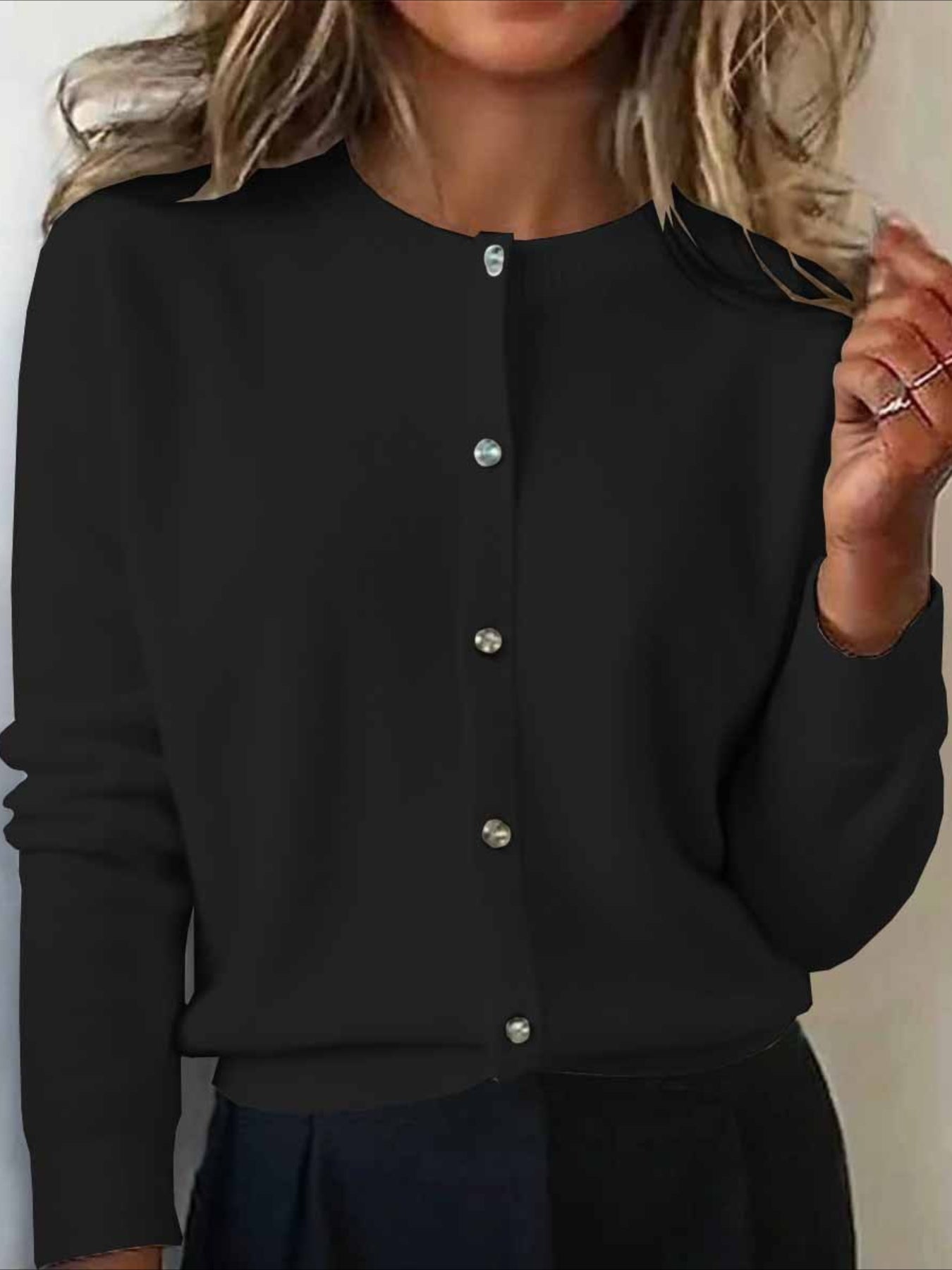 Plain Long Sleeve Crew Neck Vintage Winter Cardigan Outerwear