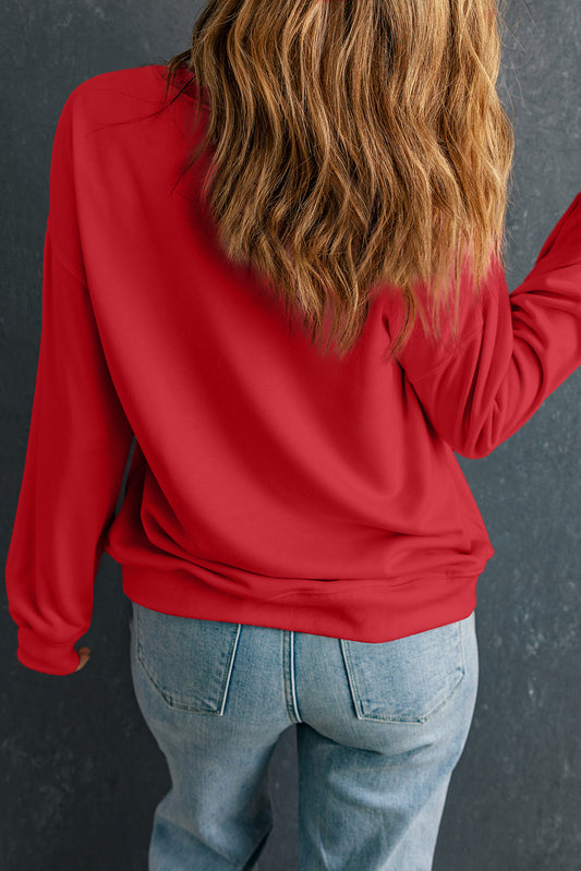 Red Solid Classic Crewneck Pullover Sweatshirt