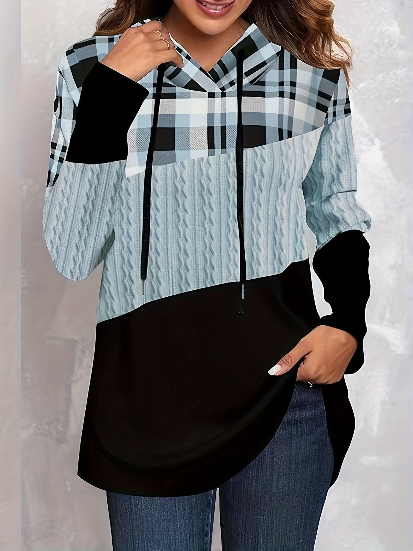 Color Block Drawstring Hoodie, Casual Long Sleeve Hoodie