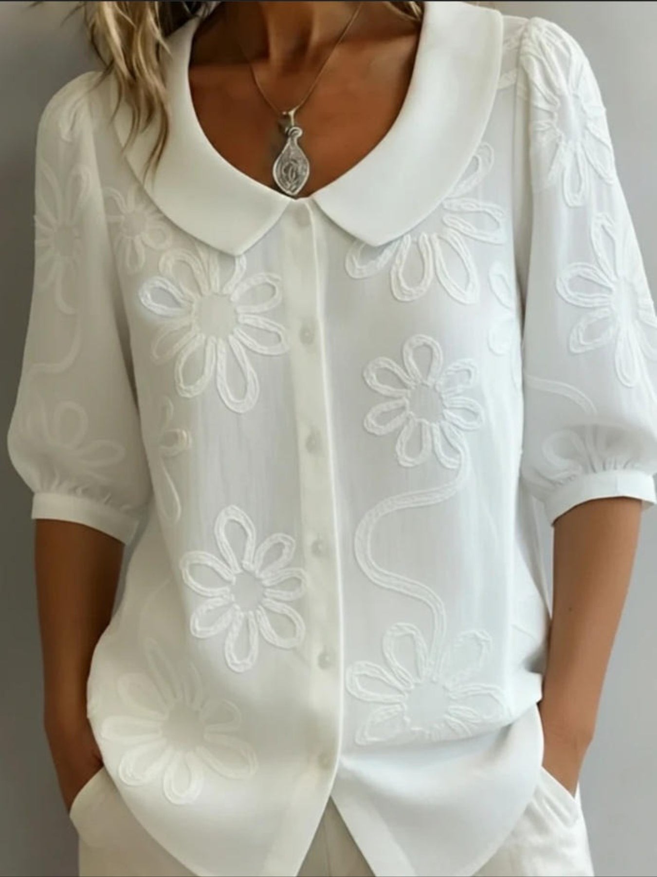 Crew Neck Short Sleeve Embroidery Patterns Regular Loose Shirt