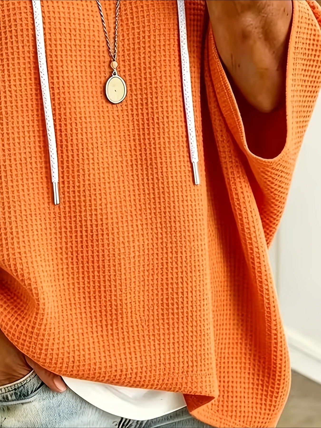 Elegant Casual Solid Color Loose Fit Hooded Fashion Waffle Sweatshirt