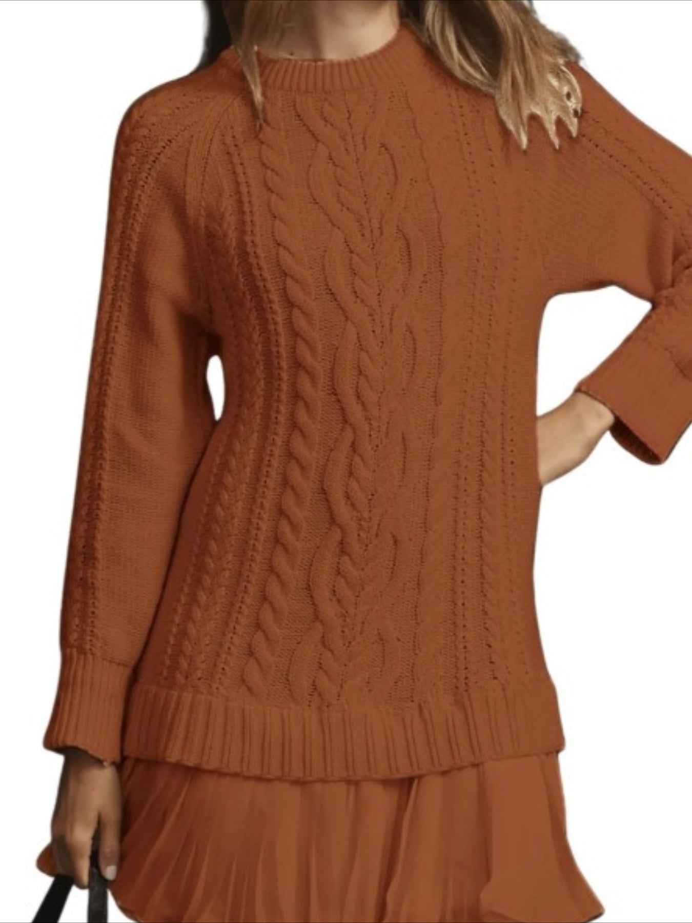 Solid Color Long Sleeve Round Neck 2 Pices Sweater Mini Dress