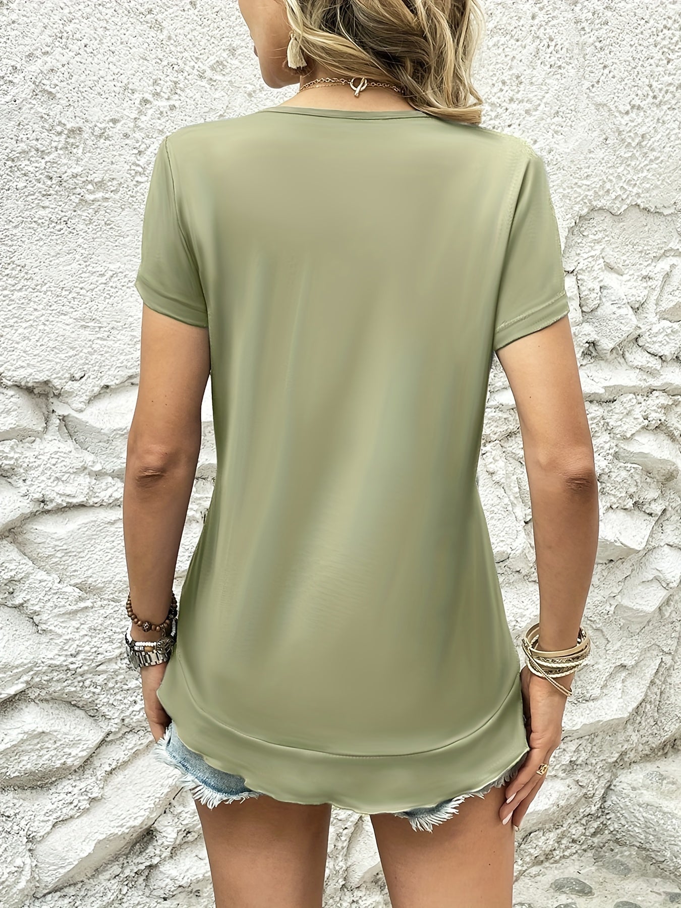 Asymmetrical Ruffle Hem T-Shirt, Casual Crew Neck Short Sleeve T-Shirt