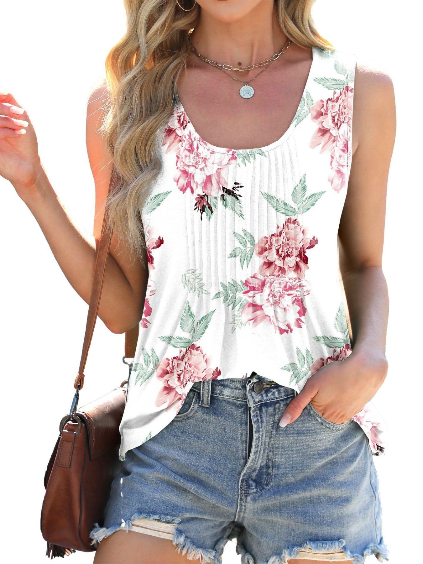 Spring And Summer New Round Neck Tie Dye Printed Loose Sleeveless T-shirt Vest