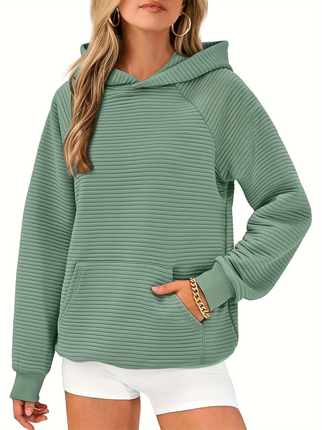 Women's Elegant Solid Color Hooded Pullover Sweatshirt