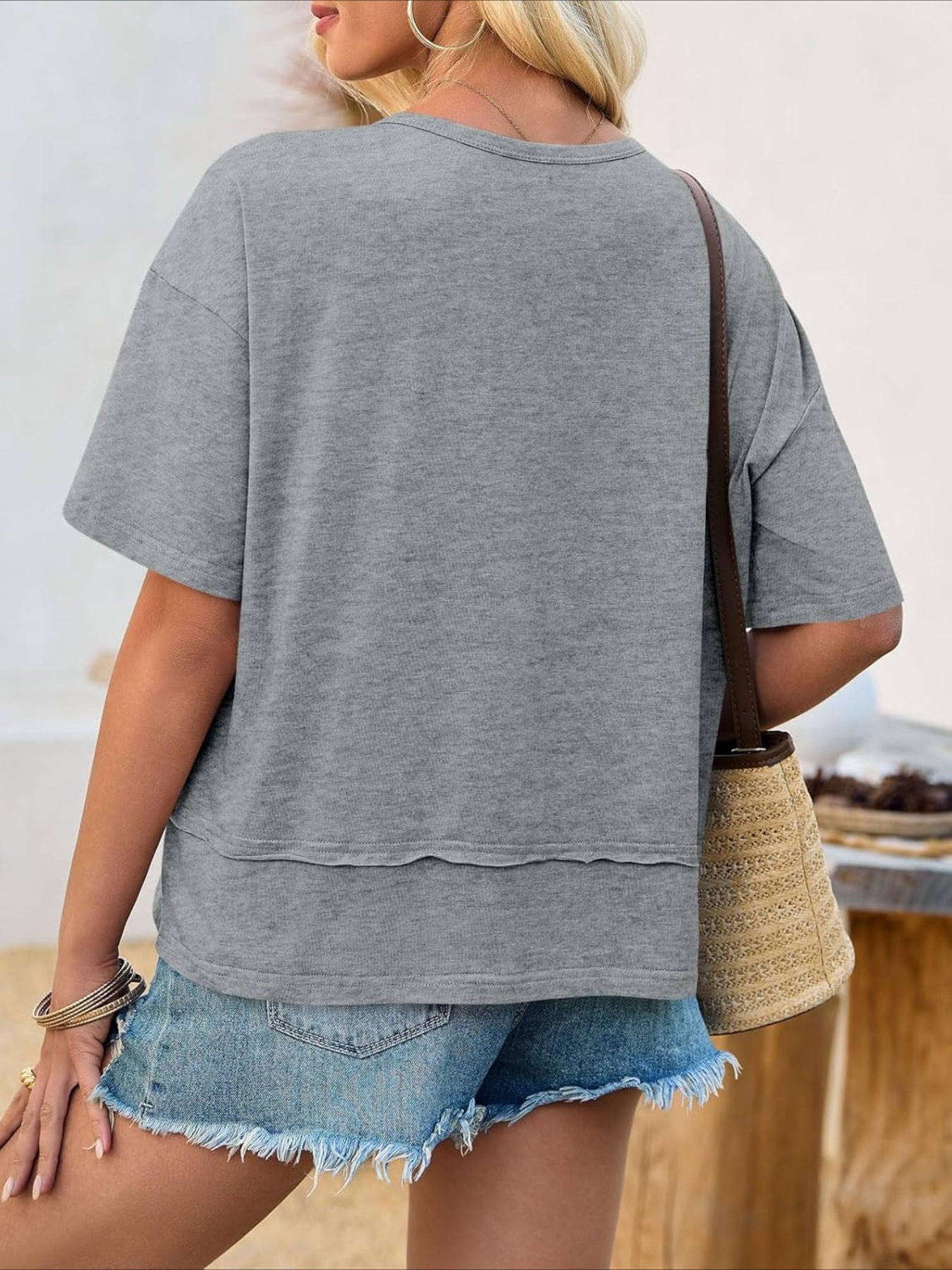 V Neck Casual Short Sleeve Flowy Cute Loose Fit Basic Tees