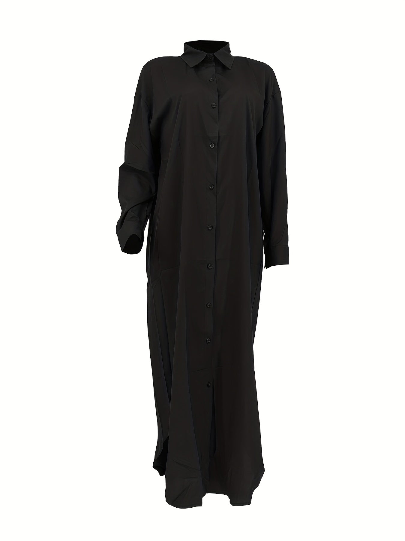 Longline Button Front Shirt, Casual Long Sleeve Shirt