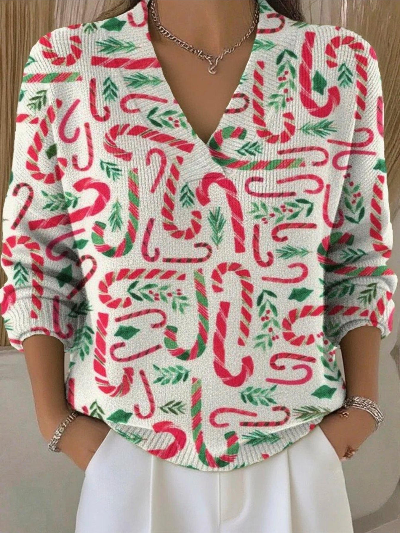 Winter Vintage Long Sleeve V Neck Sweater
