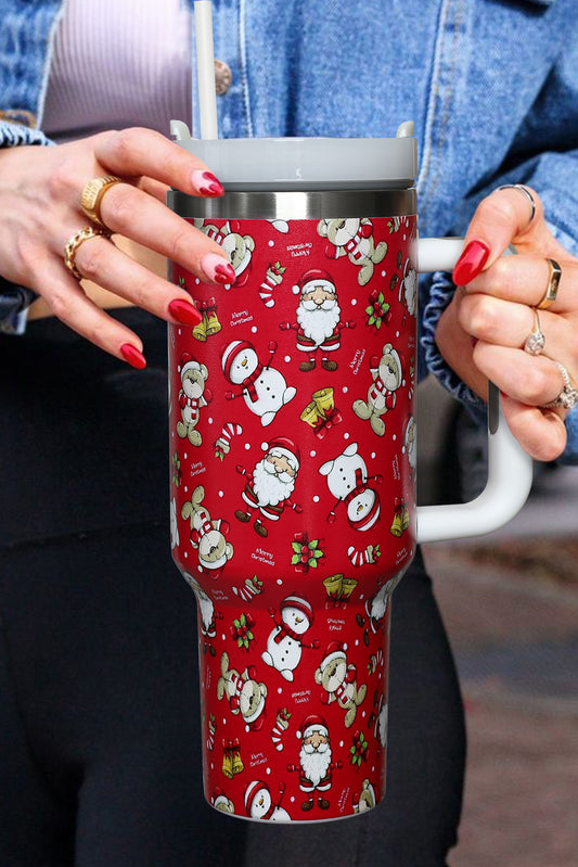 Fiery Red Christmas Print Handled Stainless Steel Tumblers 40oz