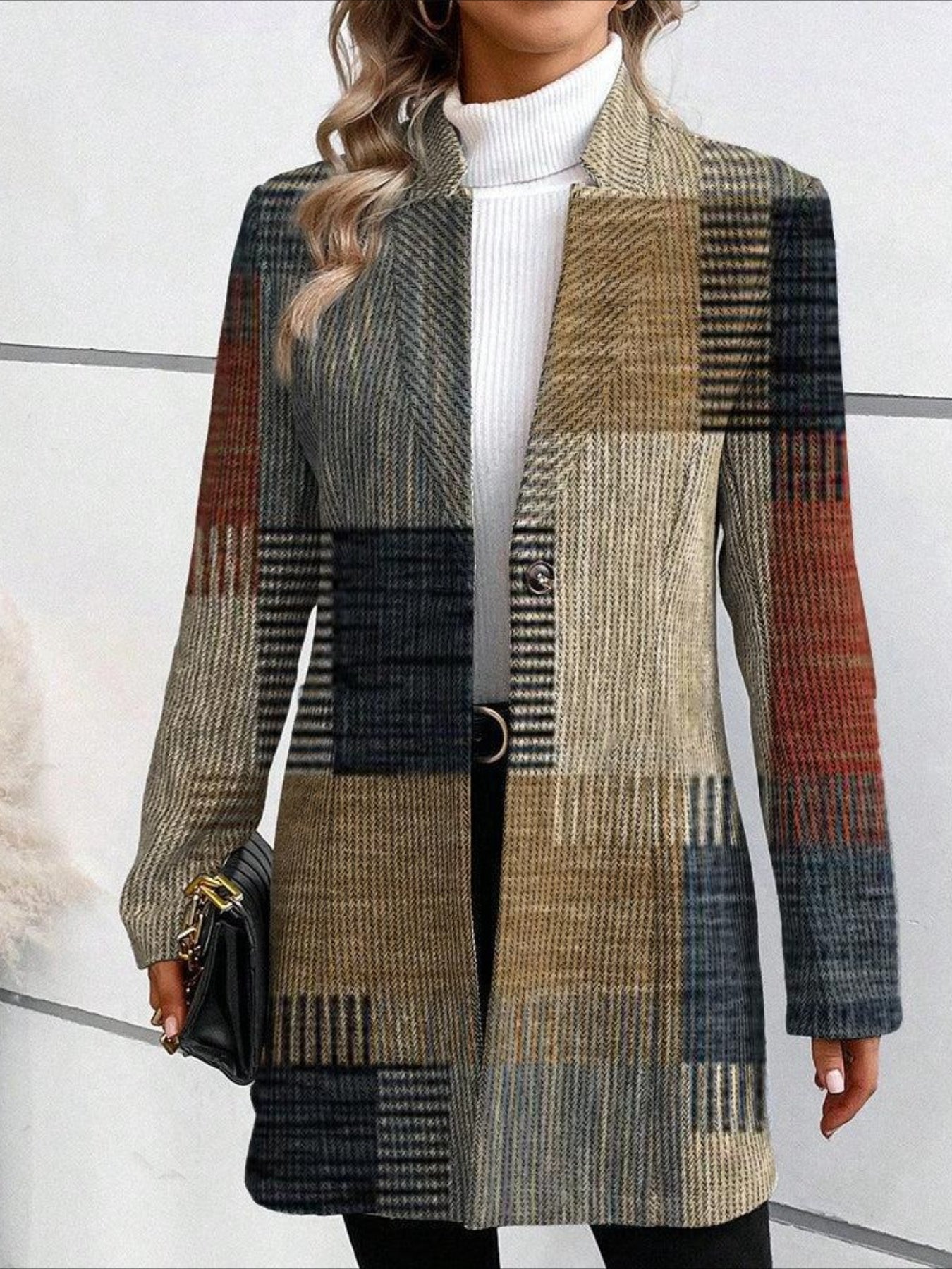 Vintage Printing Geometric Long Sleeve Stand Collar Jacket