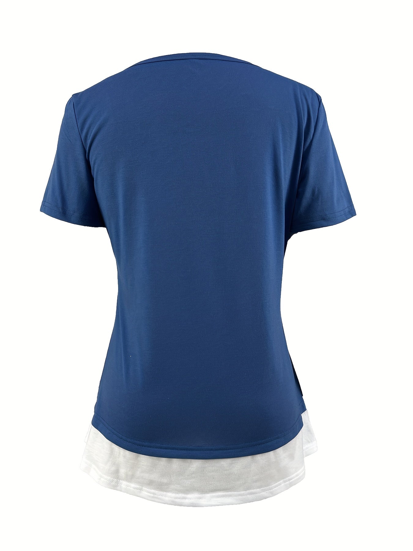 2 In 1 Color Block Button Front T-shirt, Casual Short Sleeve T-Shirt