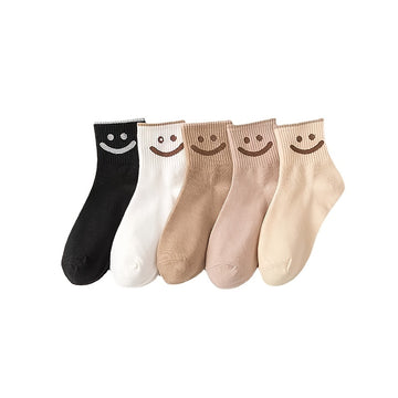 5 Pairs Smiling Face Socks, Thermal & Comfortable Casual Mid Tube Socks