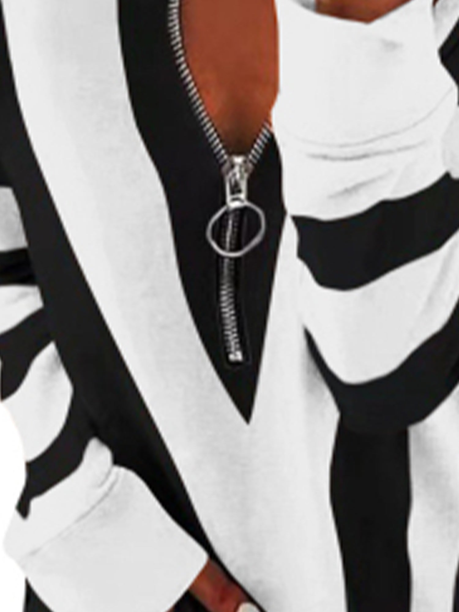 Women's T-shirt Colorblock Long Sleeves Zipper Loose T-Shirt