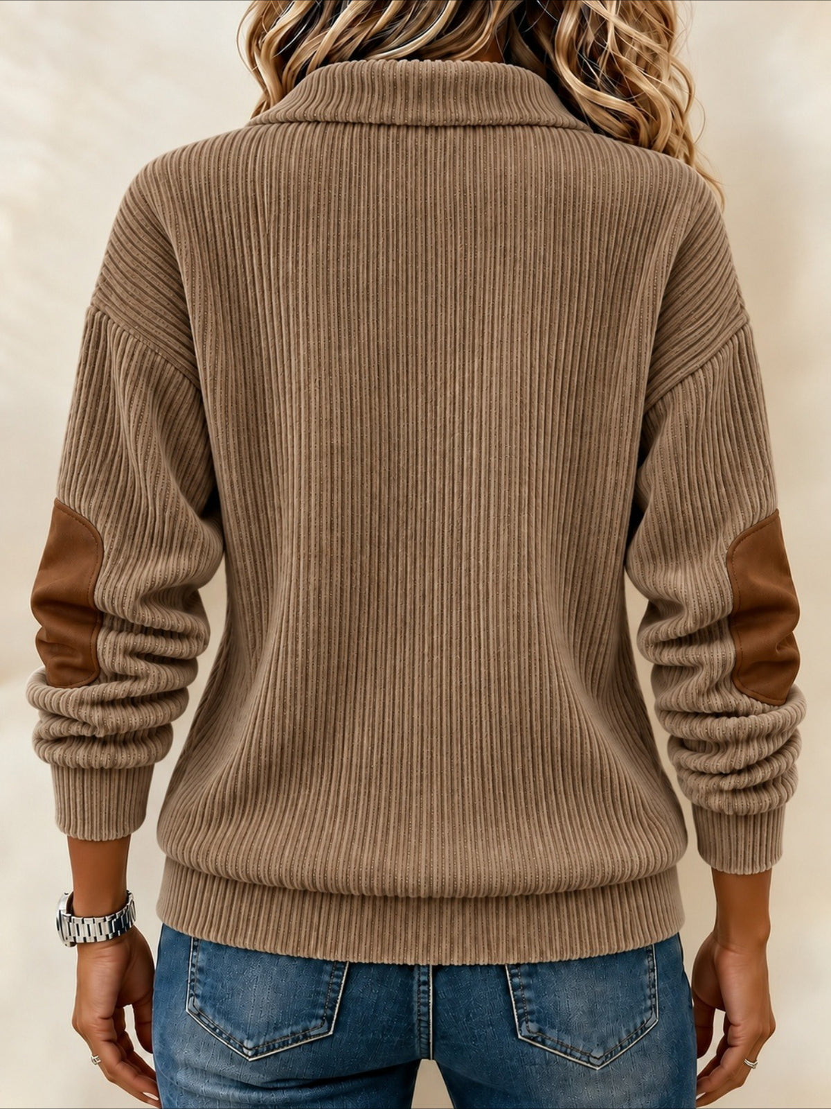 Color Block Half Open Collar Casual Spring/Fall Long Sleeve Sweatshirt
