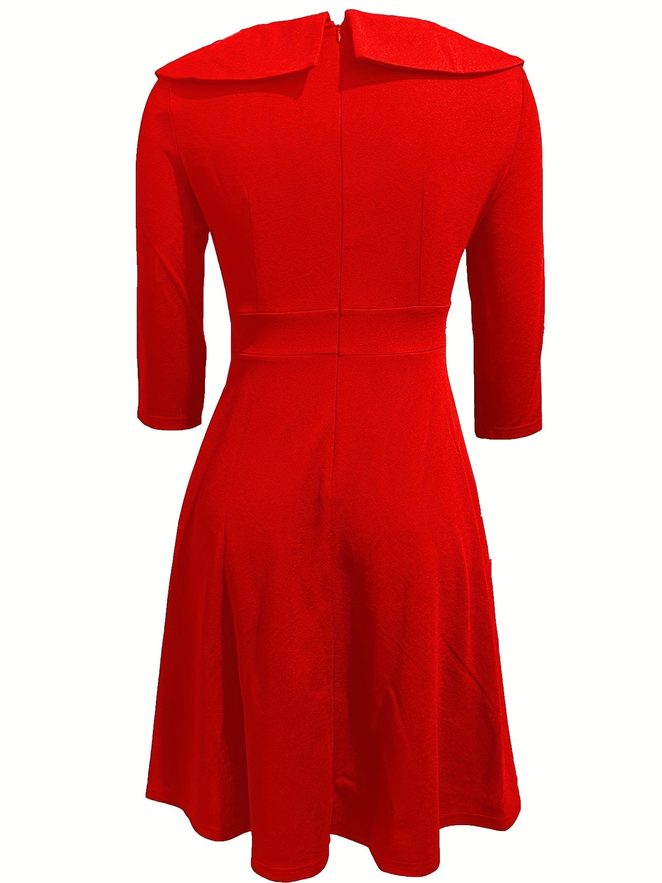 A-line Retro Dress, 3/4 Sleeve Polka Dot Casual Dress