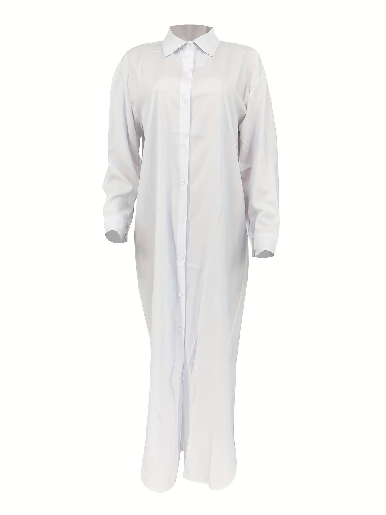 Longline Button Front Shirt, Casual Long Sleeve Shirt