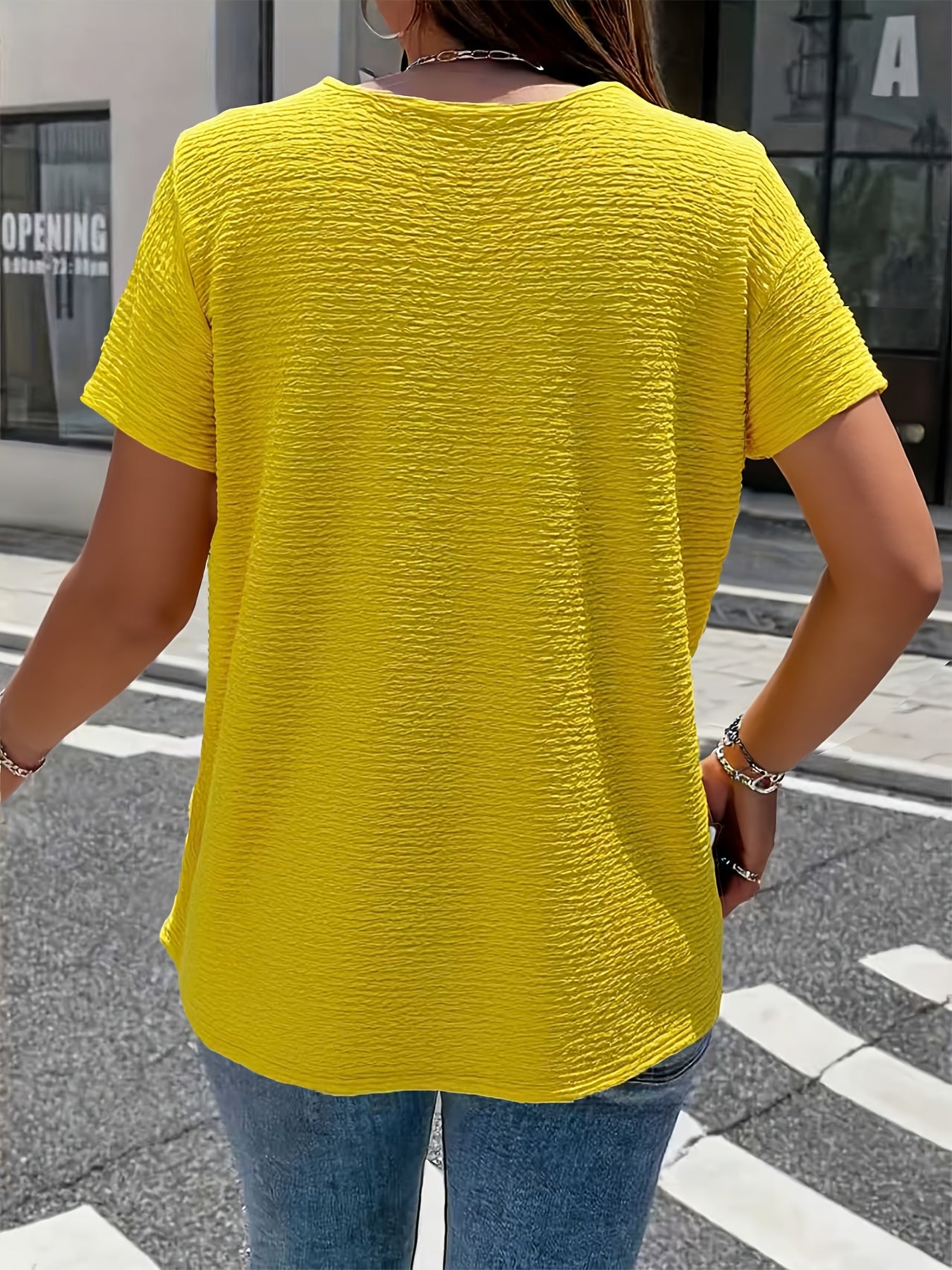 Elegant Solid Color Button- Doll Collar Short Sleeve T-Shirt