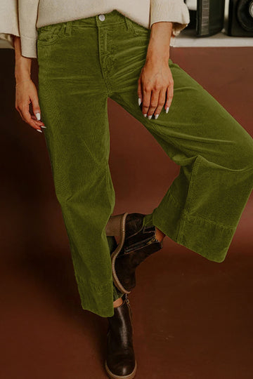 Vineyard Green Corduroy Solid Color High Waist Wide Leg Pants