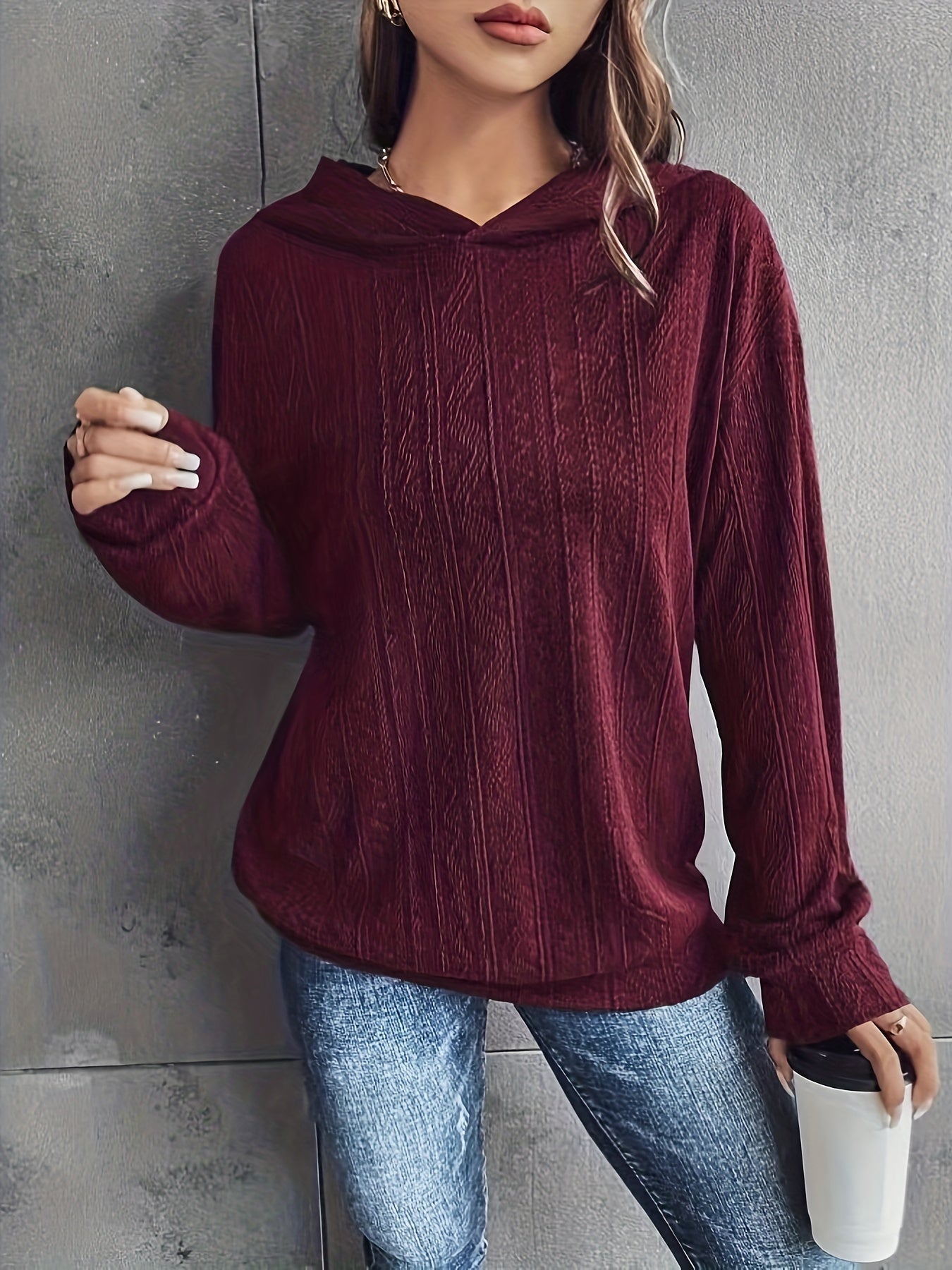 Solid Drop Shoulder Hoodie, Casual Long Sleeve Hoodies Sweatshirt