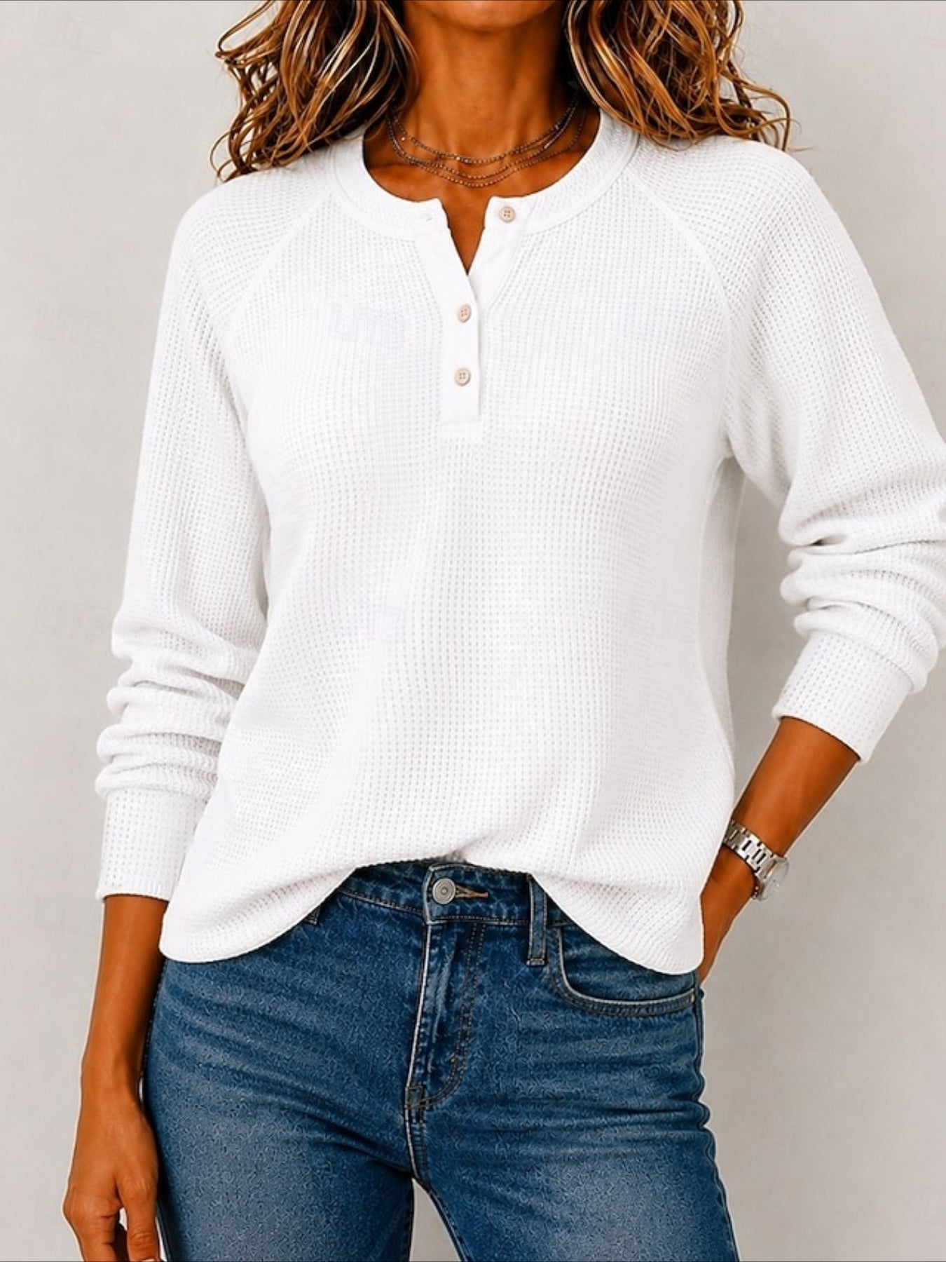 Solid Color Waffle Long Sleeve Shirt