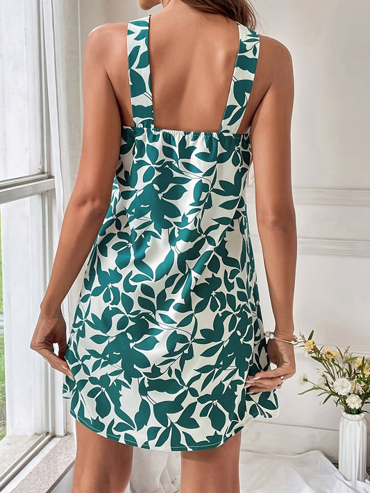 Floral Print Halter Neck Dress, Casual Sleeveless Dress