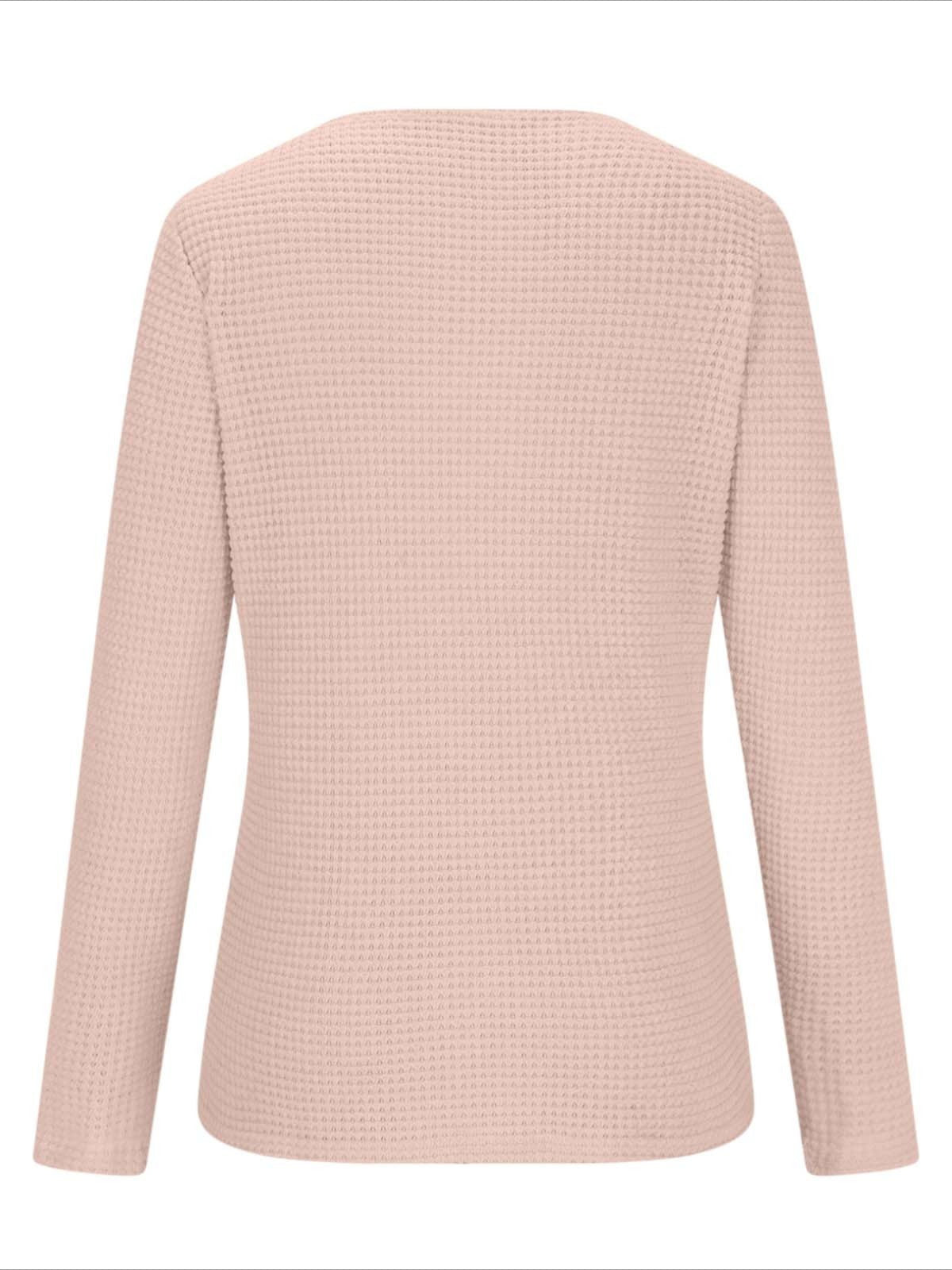 Pineapple Checked Lace Splicing Long Sleeve Solid Color T-shirt