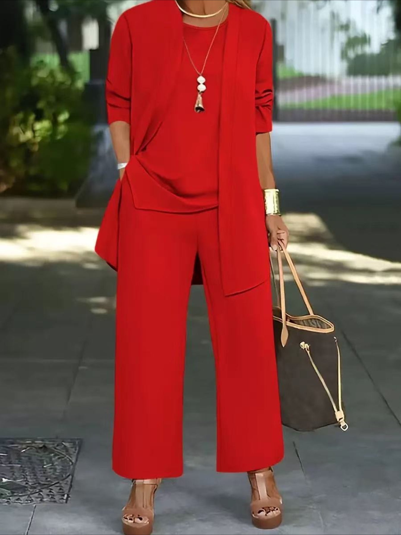 Plain Split Joint Matching Outfit Commuting Long Sleeve Casual Multi-Piece Matching Set