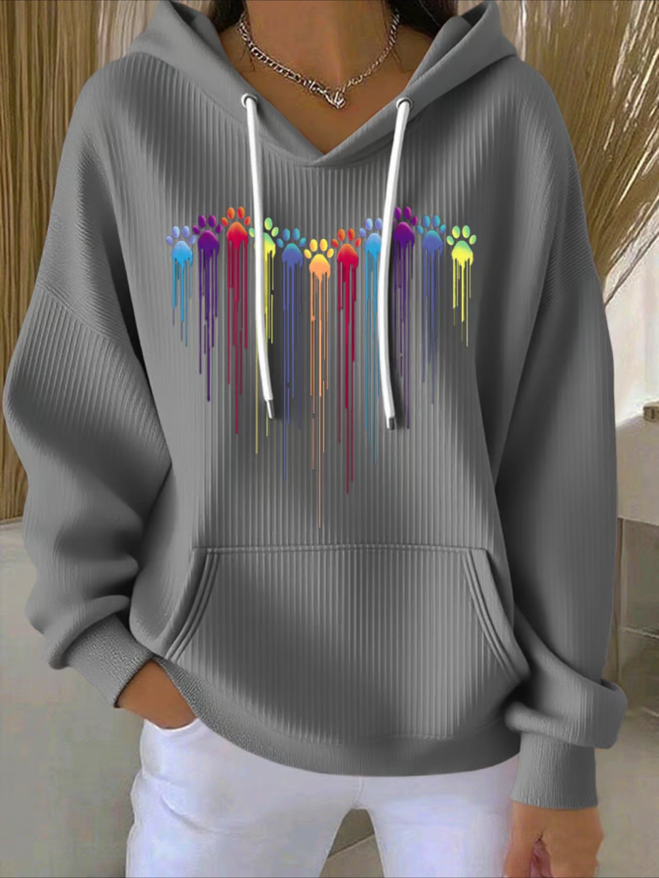 Claws Printing Long Sleeve Pullover Hoodie Sweatshirt