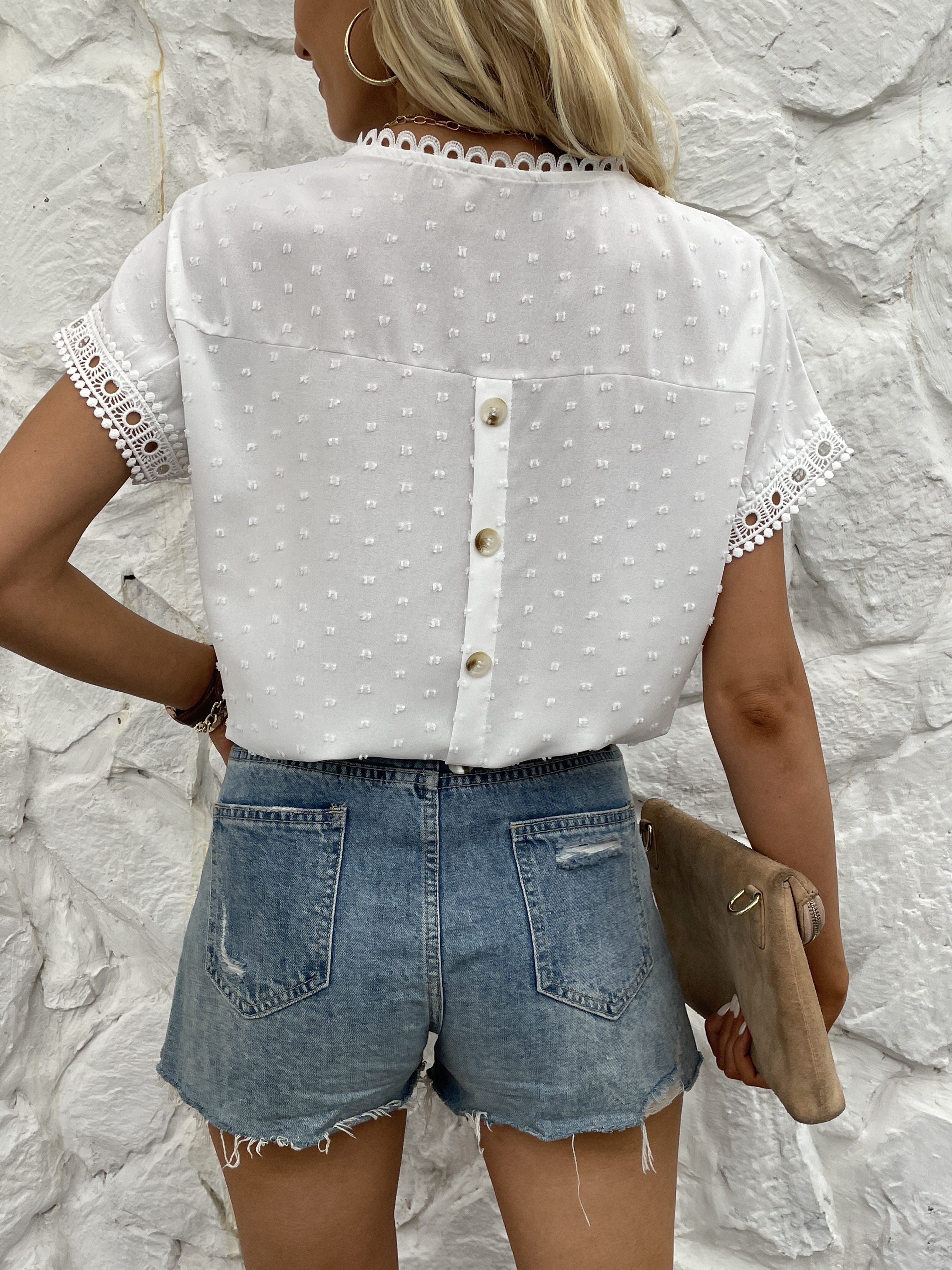 Women's Swiss Dot Embroidered T-Shirt, A Stylish and Comfortable Everyday Top