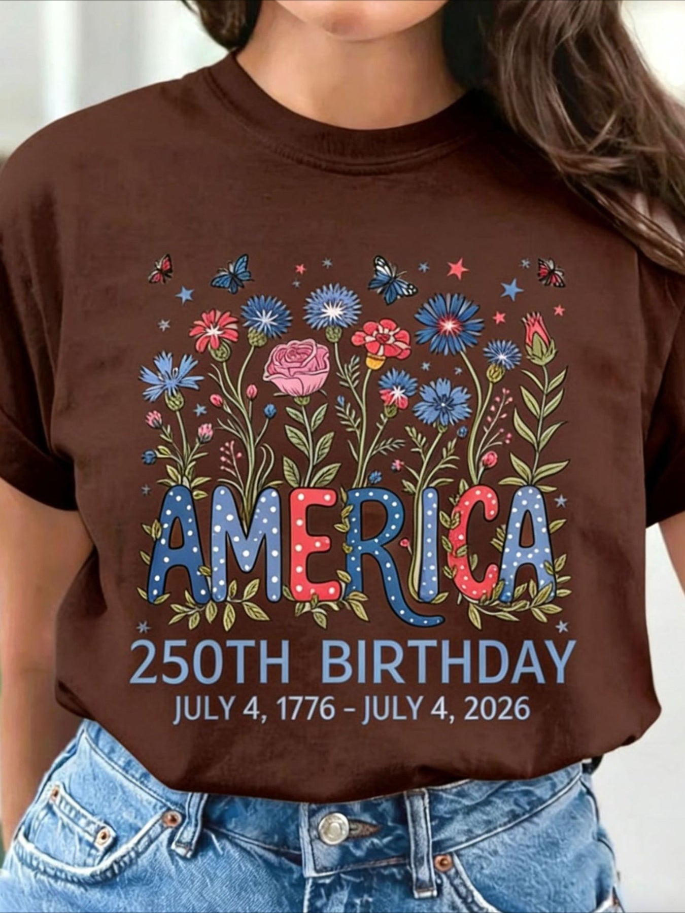Vintage Floral Crew Neck Short Sleeve T-shirt