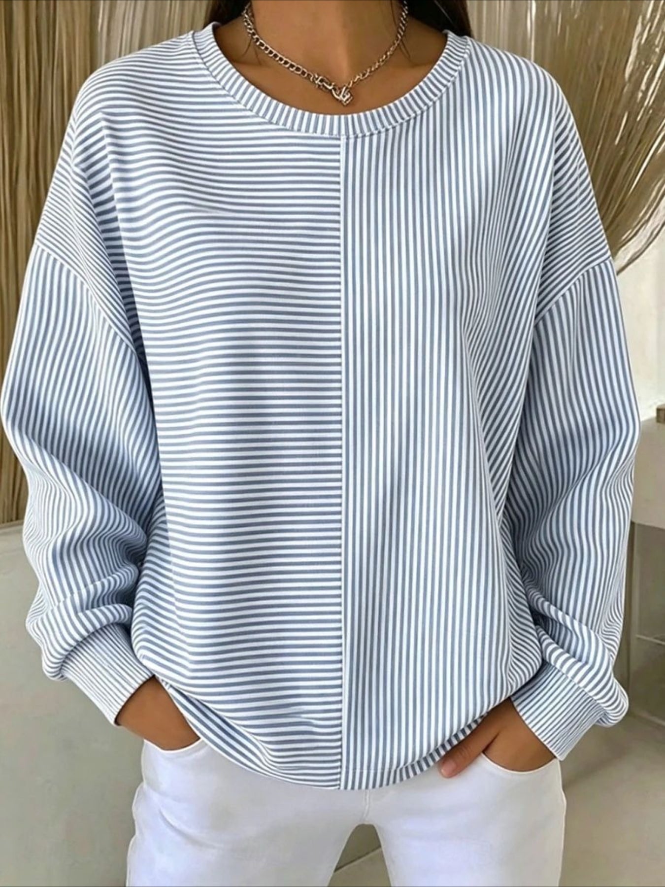 Casual Crew Neck Sweater Waffle Sweatshirt