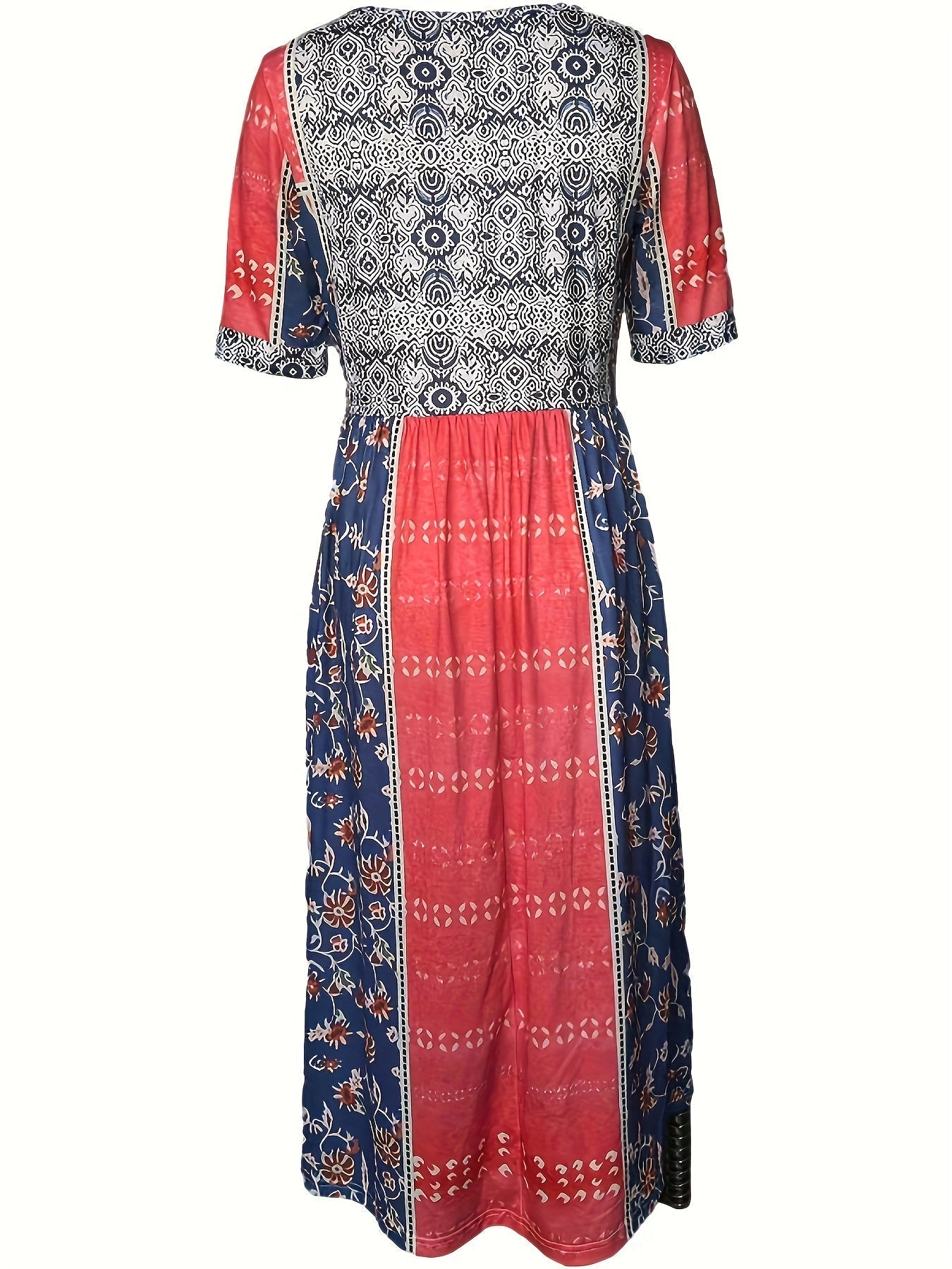 Floral Print Crew Neck Dress, Casual Short Sleeve Dress