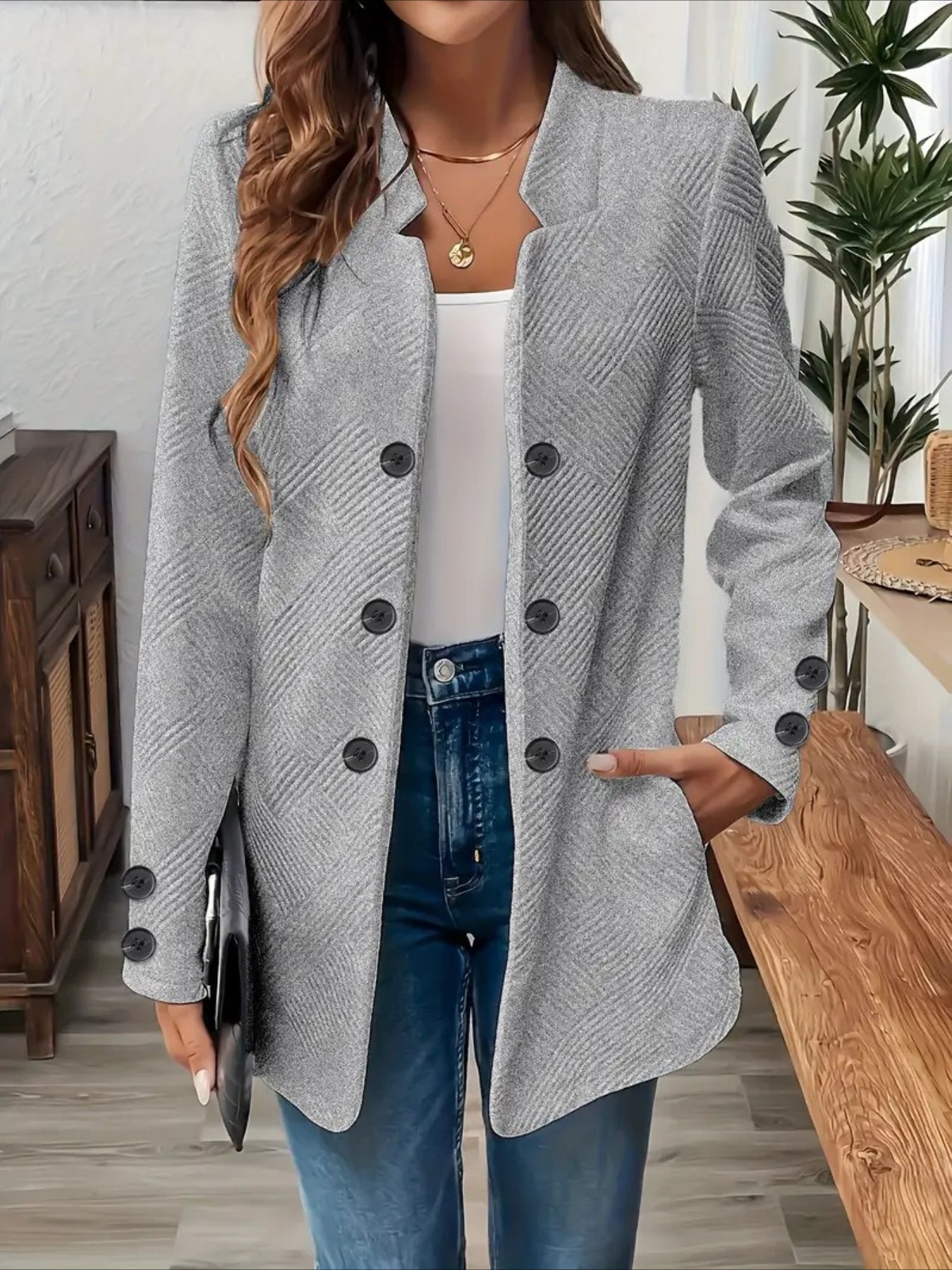 Plain Spring/Fall Casual Long Sleeve Stand Collar Mid-long Outerwear