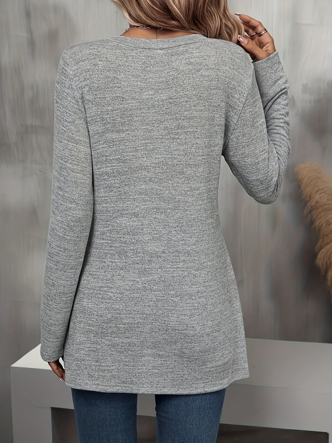 Faux Twinset Crew Neck T-Shirt, Casual Long Sleeve T-Shirt