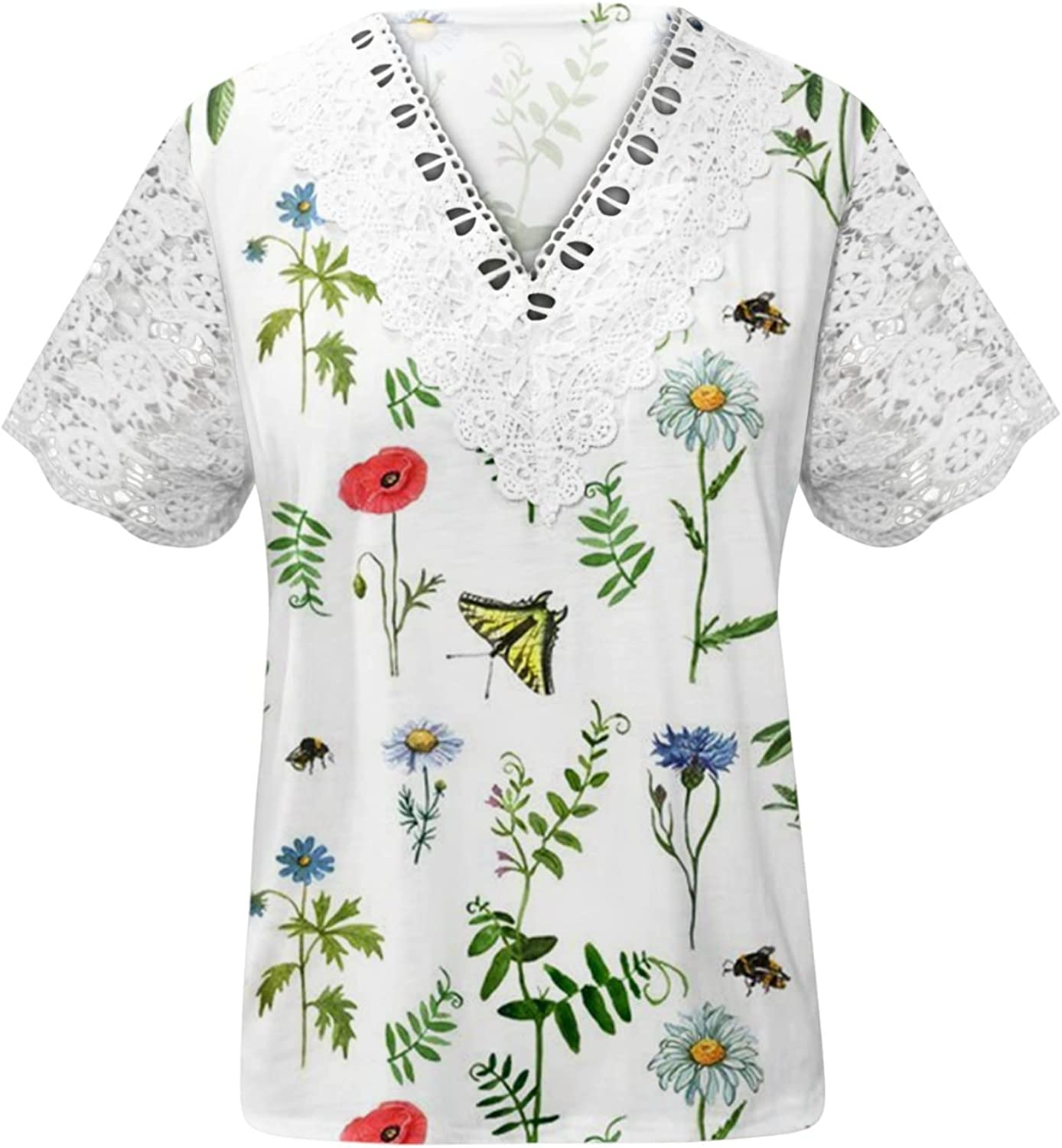 Short Sleeve Loose Flower Graphic T-Shirts