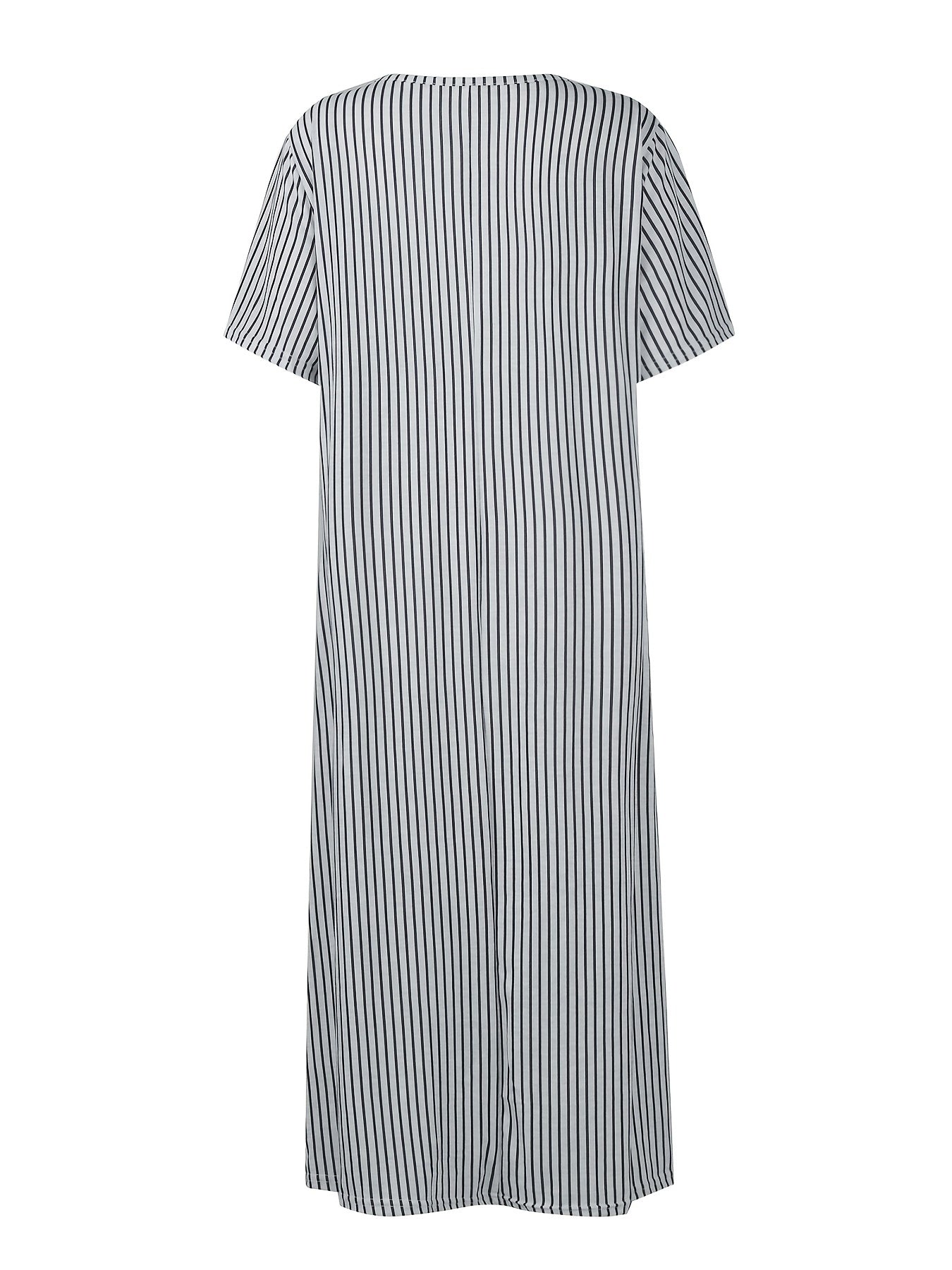 Striped Print Button Front Dress, Casual Short Sleeve Simple Dress