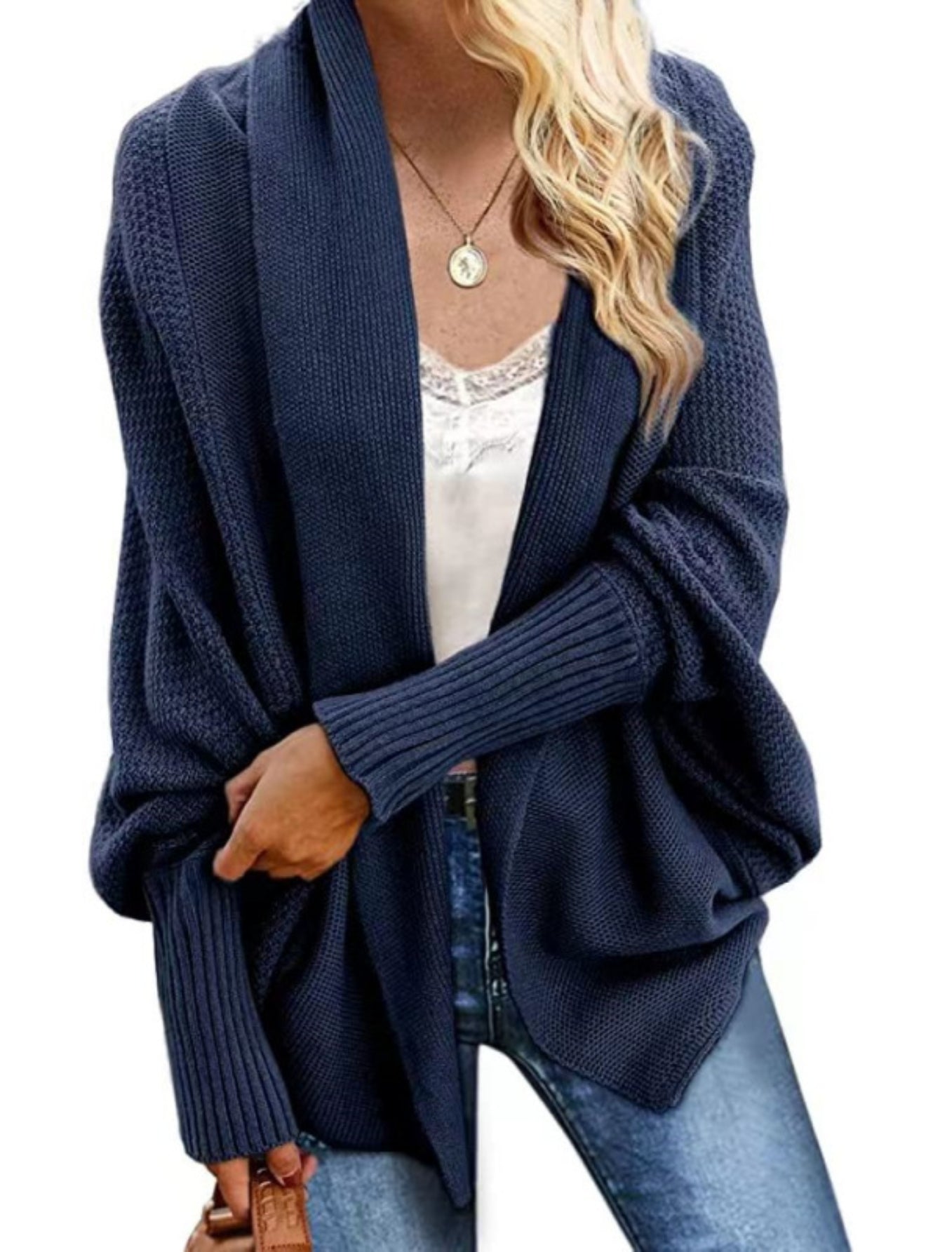 Cozy Solid Color Batwing Sleeve Cardigan - Women's Elegant Knitted Cardigan