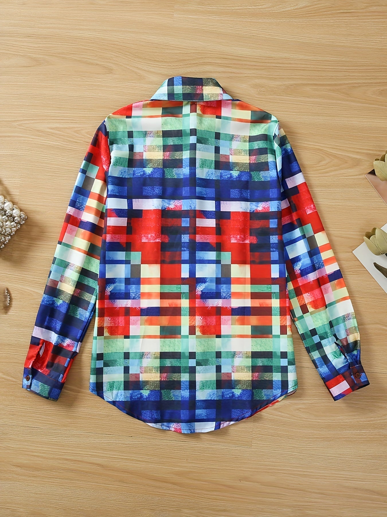 Colorful Plaid Print Shirt, Casual Long Sleeve Button Front Shirt With A Collar